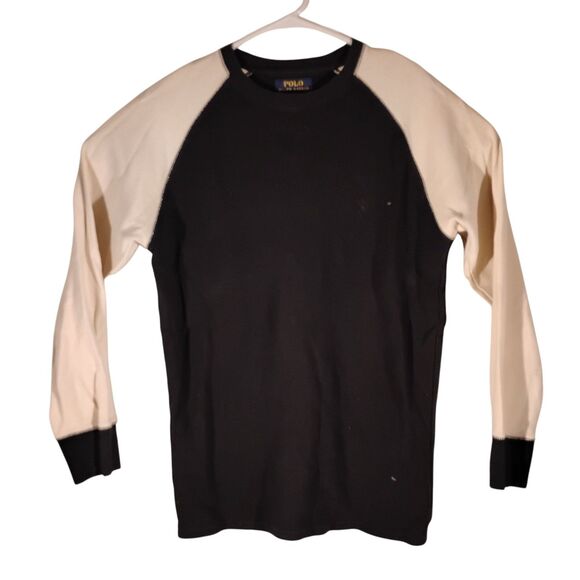 Polo Ralph Lauren thermal tshirt mens M Medium black waffle knit long sleeve pon - Picture 1 of 7